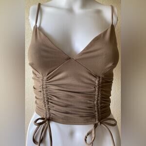 Better Be | Women's Solid Cinched Tie Sleeveless Cropped Tank Top | Small
